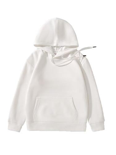 Loyan Boys Girls Hooded Sweatshirts Tops Casual Pullover Hoodies with Pocket Athletic Shirt Solid Color Outerwear White 13-14 Years2