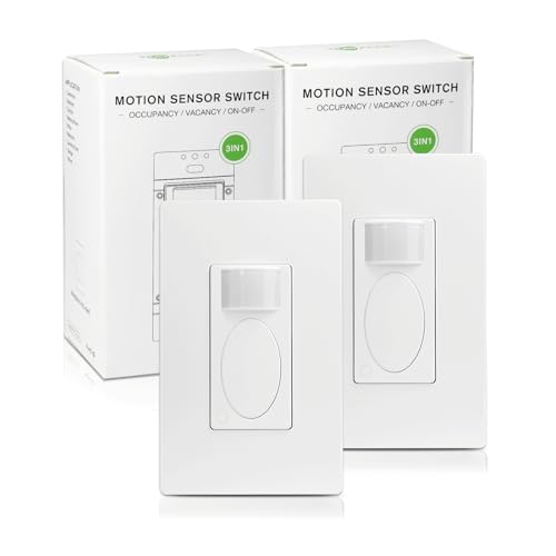 RAYZEEK PIR Motion Sensor Light Switch,Single-Pole Motion Activated Wall Switch, No Neutral Required,On/Off Override,PC Fireproof&UL Listed,2 Pack
