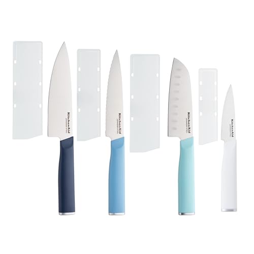 KitchenAid Chef Set with Custom Fit Covers Sharp Kitchen Knife High Carbon Japanese Stainless Steel Blade 4 Piece Multicolored