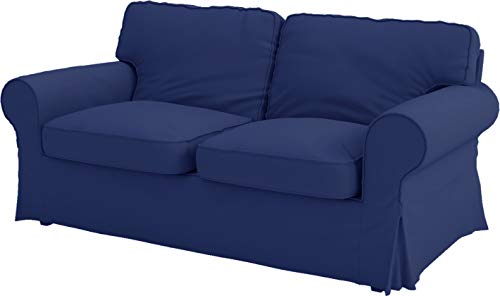 Image of Cotton Ektorp Loveseat Cover Compatible with IKEA 2 Seat Sofa Slipcover | Heavy Duty Cotton Ektorp Two Seat Cover Replacement Only Blue Color
