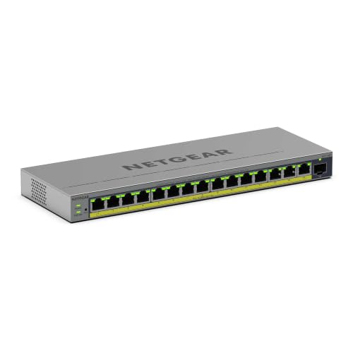 Image of NETGEAR 16-Port Gigabit Ethernet PoE+ Easy Smart Managed Switch - with 15 x PoE+ @ 180W, 1 x SFP, Fanless, Desktop or Wall Mount (GS116EP)