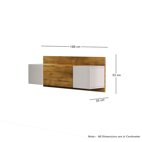 Image of Bniture Engineered Wood Wall Mount Dressing Table with 2 Door, Mirror and Huge Storage Space | Wall Mount Vanity (Giant Wood & Frosty White, HXDR109)