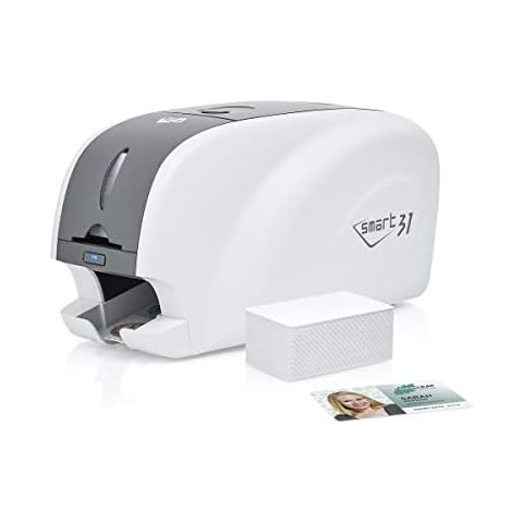 EasyBadge IDP Smart 31 ID Card Printer | Single-Sided Photo ID Card Printer | Prints a Card in 23 Seconds | USB Connectivity Cover