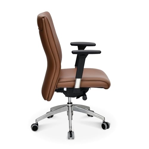 Image of Nilkamal Command Mid Back Leatherette Office Chair|Assembly Required|Adjustable Height & Armrest|Ergonomic Home Office Chair |Tan