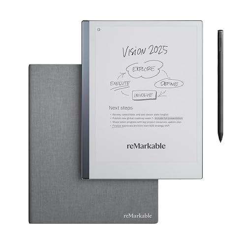 reMarkable Essentials Bundle Mosaic Weave Folio | reMarkable 2 Paper Tablet | Includes Black and White 10.3 Writing Tablet Marker Plus Pen with Eraser Book Folio Cover in Grey Weave