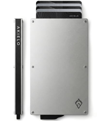 AKIELO Tarjetero con Bloqueo RFID y Caja Regalo – Cartera Tarjetero Hombre y Porta Tarjetas – Cartera Antirrobo Metálica de Viaje y Protector de Tarjetas (Alpha - Edición Plata)