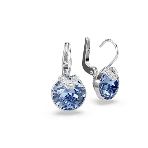 Swarovski Bella V drop earrings, Round cut, Blue, Rhodium finish3