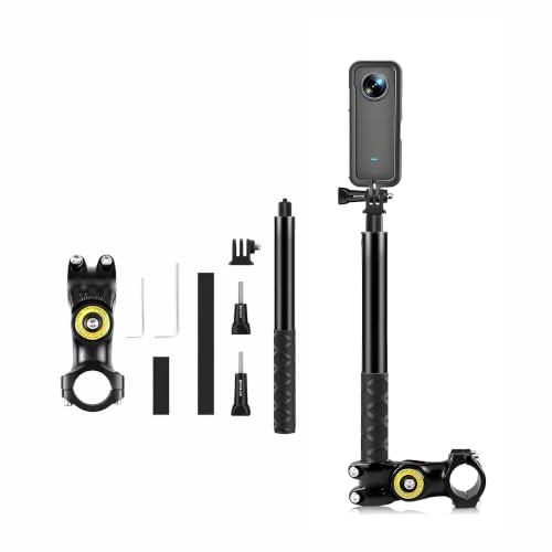 Image of Motorcycle & Bicycle Handlebar Mount with 44.7 inch Invisible Selfie Stick for Insta360 X5 /X4 /X3 /X2, GoPro & DJI Action Cameras, 360 Adjustable Aluminum Alloy Bracket
