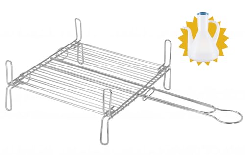 HR Hogar - Parrilla para Barbacoa de Acero Zincado Doble, 40x40 cm - Fabricado en Europa - Regalo Aceitera - Fácil Limpieza, Resistente y Duradera