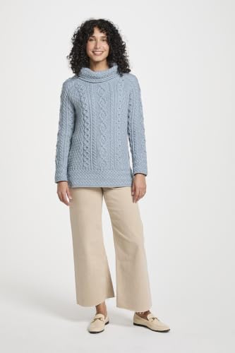 Image of Carraig Donn - Ladies - 100% Soft Merino Wool - Cable Knit Sweeter Vented Roll Neck Irish Jumper