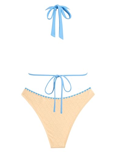 Image of ZAFUL Women Halter Dual Straps Whip Stitch Floral Triangle Bikini Swimsuits