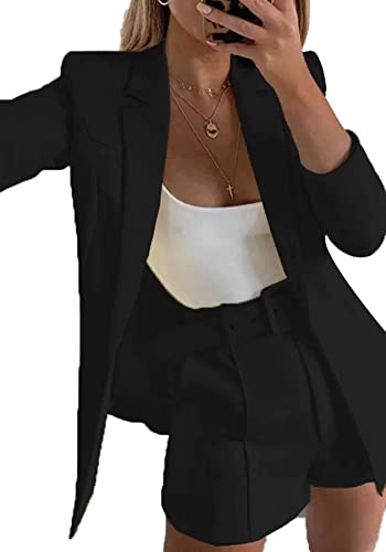 NRTHYE Women 2 Piece Outfits Long Sleeve Blazer & Short Suits Casual Tops & Bottoms Set