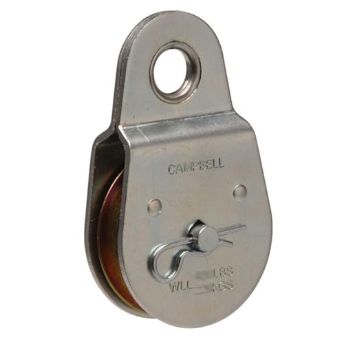 Campbell T7550402 Steel Heavy Duty Single Sheave Rigid Eye Pulley, Zinc Plated, 2" Sheave Diameter, 3/8" Rope, 480 lbs Load Capacity