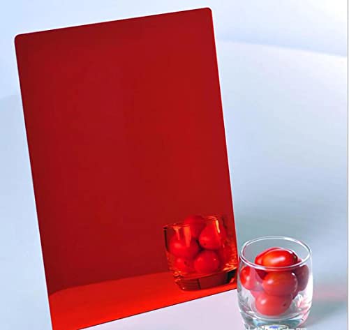Image of Set of 2 Acrylic Sheet 1 /8 inch Red Mirror, Red Mirrored Acrylic Lucite Plexiglass Sheet (Actual Size 11.875 inch x 11.875 inch)