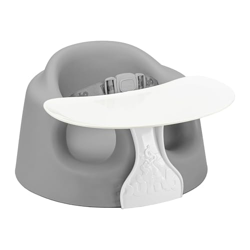 Image of Bumbo Foam Infant Floor Seat Plus+ with Tray for Babies 3 to 12 Months Old, Monsoon - Portable Soft Baby Chair with Large Legroom and 3-Point Harness for Feeding and Play
