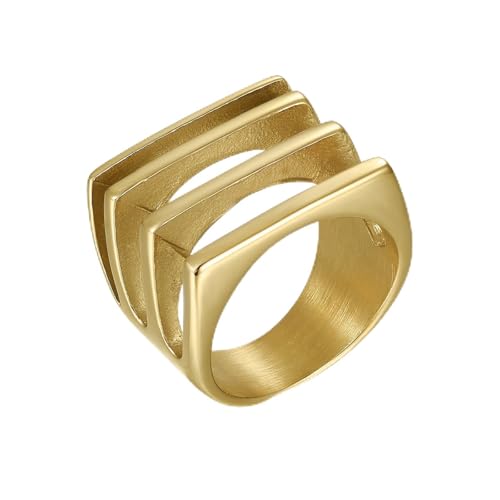 Confede Gold Bar Ring for Women Stainless Steel Geometric 4 Lines Statement Ring Size 7