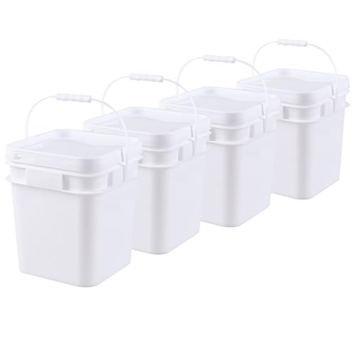AnnkkyUS 3 Gallon Plastic Bucket with Airtight Lid, 4-Pack Heavy Duty All Purpose Pail