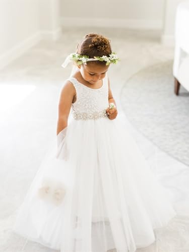 Image of 2Bunnies Girl Peony Lace Back A-Line Straight Tutu Tulle Party Flower Girl Dress