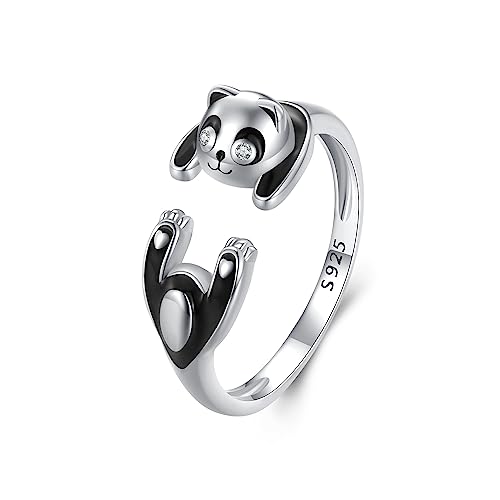 Bague Panda en Argent Sterling 925 avec anneau ajustable poli