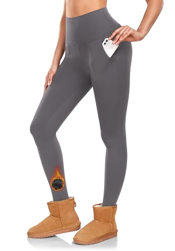 Image of DHSO Fleece Lined Leggings Women with Pockets - Thermal High Waisted Winter Warm Leggings Snow Weather Pants