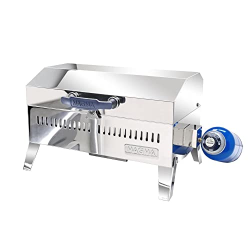 Magma Cabo Grill - Marine-Grade Stainless Steel Barbecue Grill for Boats - Portable Propane Gas with 9”x18” Grilling Surface - Heat-Resistant Handle, Fold-Away Legs - Ideal Boat Accessory