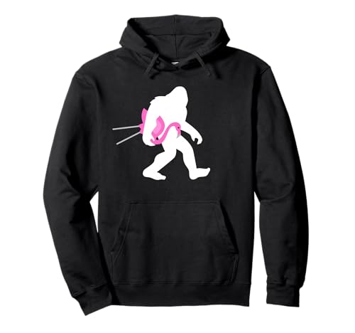 Bigfoot Carrying Lawn Flamingo Funny Sasquatch Gift Pullover Hoodie
