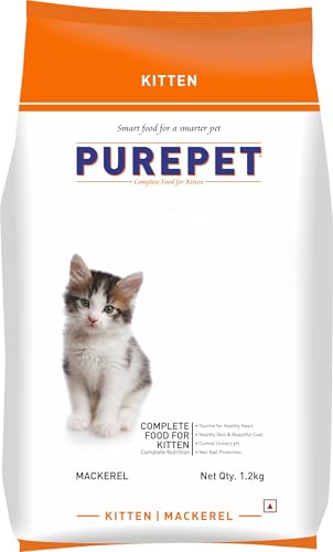 Image of Purepet Kitten Dry Cat Food 1.2kg Pack | Mackerel Flavour | Active Behaviour | Hairball Control |Urinary Tract Health | Nutrient Rich | Minerals