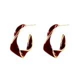 Pendientes de aro retorcido esmalte borgoña dorado para mujer: diseño minimalista moderno, regalo ideal para mujer