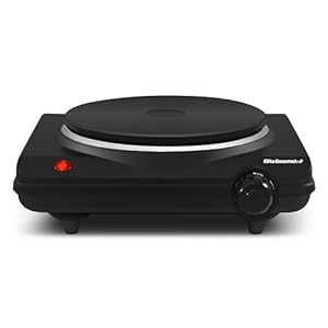 Elite Gourmet ESB-301BF Countertop Single Cast Iron Burner, 1000 Watts Electric Hot Plate, Temperature Controls, Power Indicator Lights, Easy to Clean, Black