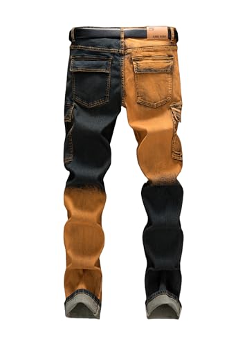 Men's Street Fashion Multi Pocket Straight Tube Asymmetrical Workwear Jeans2