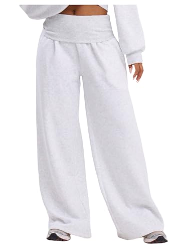 Image of MakeMeChic Women's Wide Leg Sweatpants Low Waist Fold Over Baggy Workout Yoga Pants