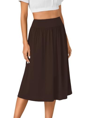 LYANER Women's Elastic High Waist Knee Length A-line Hem Basic Casual Midi Skirt with Pockets4