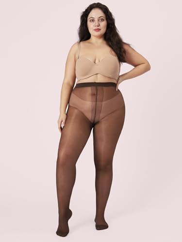 Plus Size Sheer Black Tights for Women T-Crotch 20D Ultra Thin Pantyhose High Waist Stockings 2 Pairs3