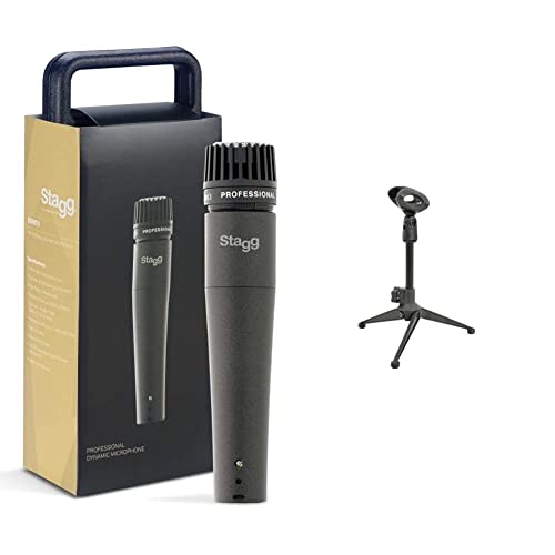 Stagg SDM70 Professional Multipurpose Cardioid Dynamic Microphone & Mini Foldable Tripod Microphone Stand