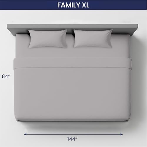 Image of SGI Bedding 144 inch W x 84 inch L 4Pc Family XL Sheet Set 100% Egyptian Cotton - 600 Thread Count, Fits 12 inch Deep Pocket - Soft Breathable Oversized Sheets, for Extra Large Beds - Light Grey