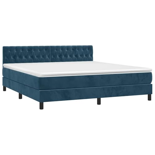 WGYHOME Cama con somier con colchón azul oscuro 160 x 200 cm terciopelo – muelles ensacados cabecero regulable en altura para dormitorio moderno
