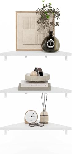 Image of Furinno Rossi Triangle Corner Floating Shelves, Wall Mount Display Shelf, White, Set of 3 (Pack of 2)