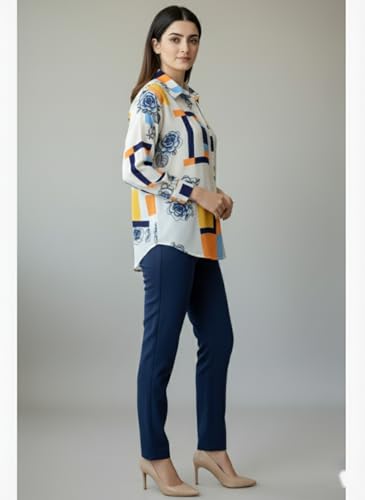 Image of Trendy Queen Women's Printed Straight Mandarin Neck Shirt for Women's | Tops for Woman Shirts | Shirt for Women Stylish Western (SD778 S)