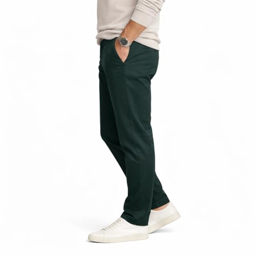 Image of DENRO Men's Slim Fit Cotton Stretch Trousers | Smart Casual & Workwear Pants for Office Use | 98% Cotton 2% Spandex Fabric | Mid-Rise Tailored Fit | Sizes 28-38