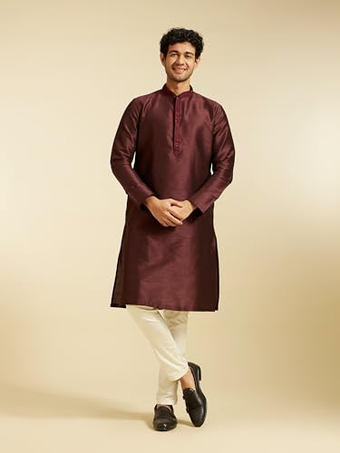 Image of DIWAS by MANYAVAR Men's Art Silk Embroidered Collar Solid Kurta (1pc)