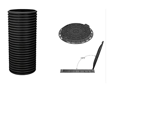 SP Kontrollschacht DN600 mit Schachtdeckel zum Aufklappen Schacht Höhe:ca. 57 cm Drainageschacht Sickerschacht Wartungsschacht, Schwarz
