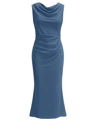 OWIN Womens 2025 Cowl Neck Long Formal Dresses Summer Sleeveless Maxi Bodycon Dress Ruched Mermaid Cocktail Dress