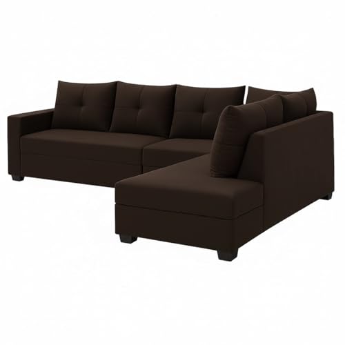 Image of SOCOZI Oriana 6 Seater RHS L Shape Sofa Set | Soft Velvet Suede Fabric | Modern Design | Plush Comfort Cushions for Living Room (Dark Brown)
