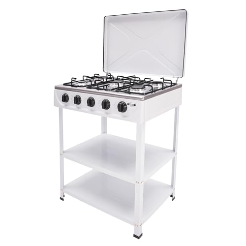 Cocina de gas de 5 quemadores con tapa y 2 estantes,gaziniere gaz,plaque de cuisson gaz 5 feux,estufa portátil de camping para cocina y exterior