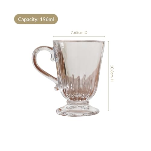 Image of Nestasia Set of 6 Transparent Glass Tea Cups (196ml Each) - Ribbed 100% Food Safe & Chip-Resistant Glass Set | Perfect for Irish Coffee, Tea, Hot & Cold Beverages