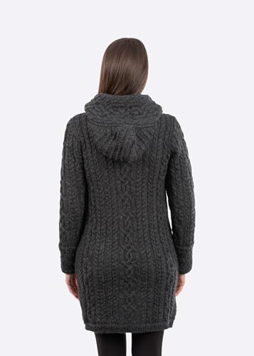 Image of SAOL Ladies Irish Aran Zip Cardigan - 100% Merino Wool Coat with Pockets and Hood, Made in Ireland