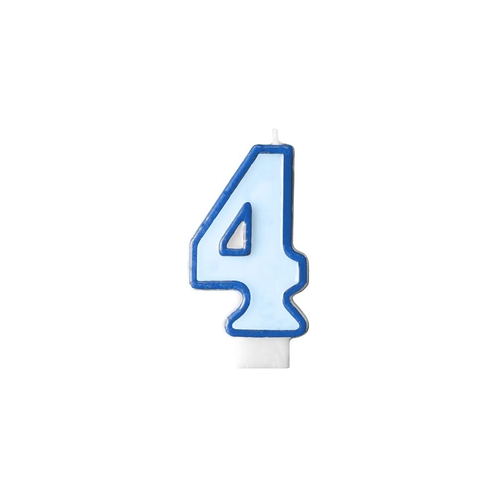 Vela con número 4 para tarta de cumpleaños, color azul y azul, vela de cera para hombre, aniversario, fiesta, celebración, jubilación, niño niña celeste, altura 7 cm