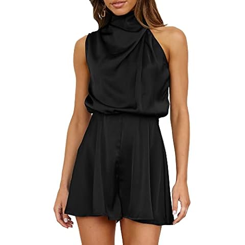 BTFBM Women's Satin Mock Neck Romper Cover