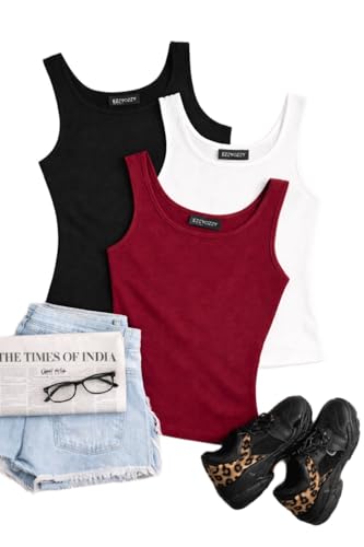 Image of Women's 1x1 Rib Cotton Stretch Tank Top Sleeveless Basic Vest Pack of 3