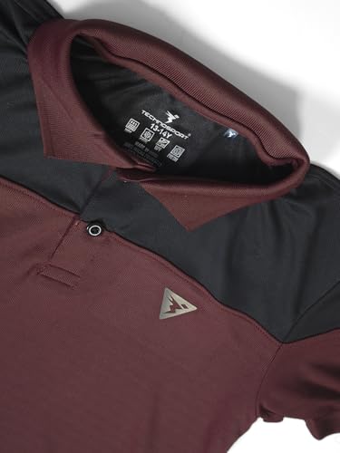 Image of TECHNOSPORT Boys Polyester Polo Neck Half Sleeve Colorblock Slim Fit T-Shirt with Technocool+, Anti Odour for Sports and Regular Use